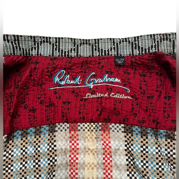 Robert Graham Limited Edition Plaid Shirt 2XL Embroidered 100% Silk Flip Cuff - Picture 5 of 16